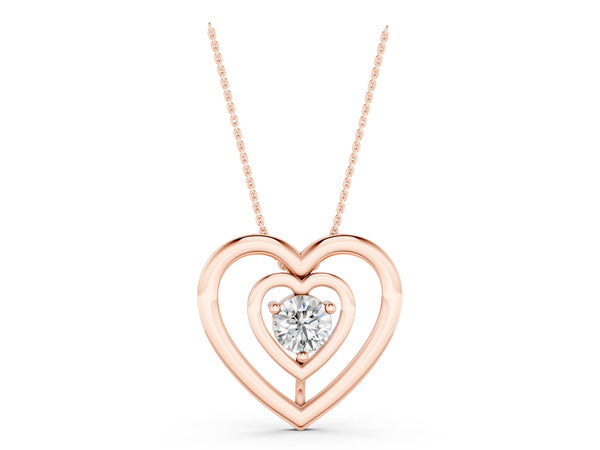 Rose gold Heart Prong Round Diamond Pendant