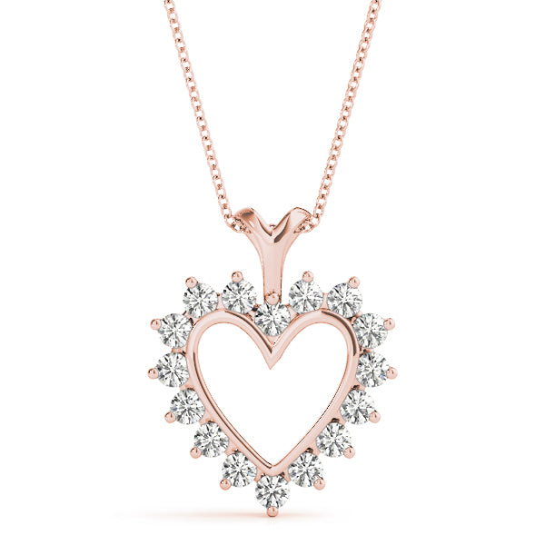 Rose gold Heart-Shaped Diamond Halo Pendant with Round Brilliant Prong Setting