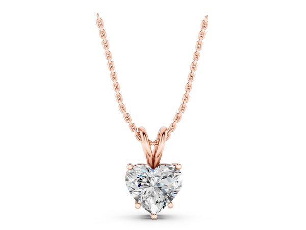 Rose gold Heart-Shaped Diamond Solitaire Pendant with Four-Prong Setting