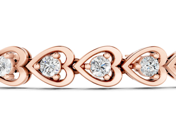 Rose gold Heart-Shaped Diamond Tennis Bracelet with Channel Setting and Four-Prong Setting