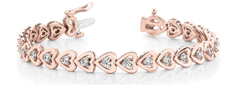 Rose gold Heart-Shaped Diamond Tennis Bracelet with Channel Setting and Four-Prong Setting
