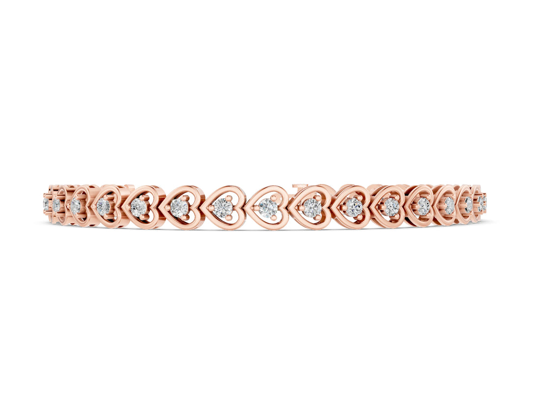 Rose gold Heart-Shaped Diamond Tennis Bracelet with Channel Setting and Prong Set Stones_2