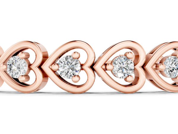 Rose gold Heart-Shaped Diamond Tennis Bracelet with Channel Setting and Prong Set Stones