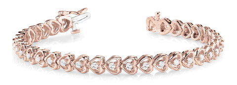 Rose gold Heart-Shaped Diamond Tennis Bracelet with Channel Setting and Prong Set Stones