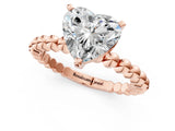 Rose gold Heart Solitaire Beaded Band Prong Setting Ring 1