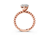 Rose gold Heart Solitaire Beaded Band Prong Setting Ring 3