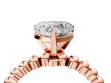 Rose gold Heart Solitaire Beaded Band Prong Setting Ring 4