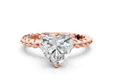Rose gold Heart Solitaire Beaded Band Prong Setting Ring
