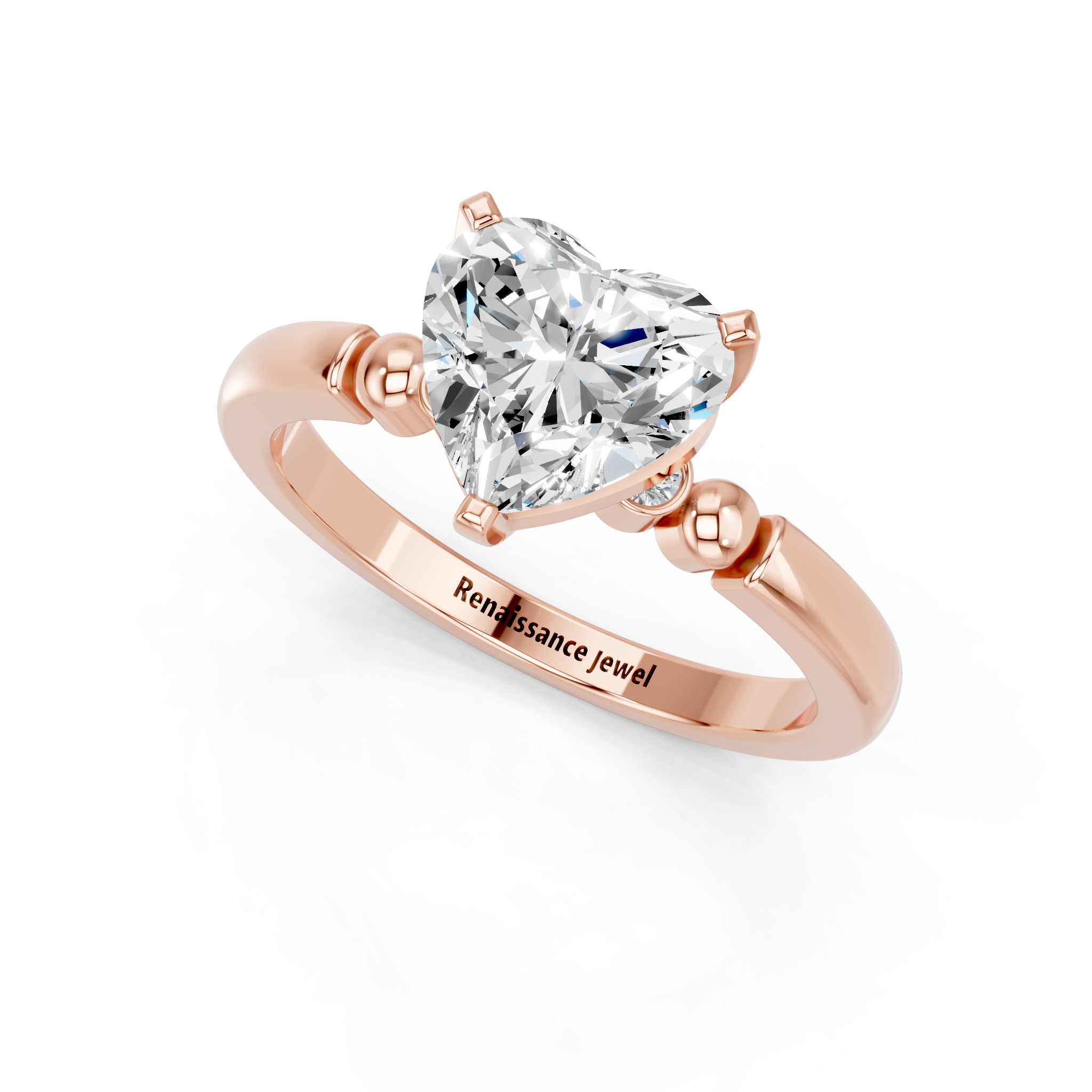 Rose gold Heart Solitaire Beaded Band with Four-Prong Setting_7