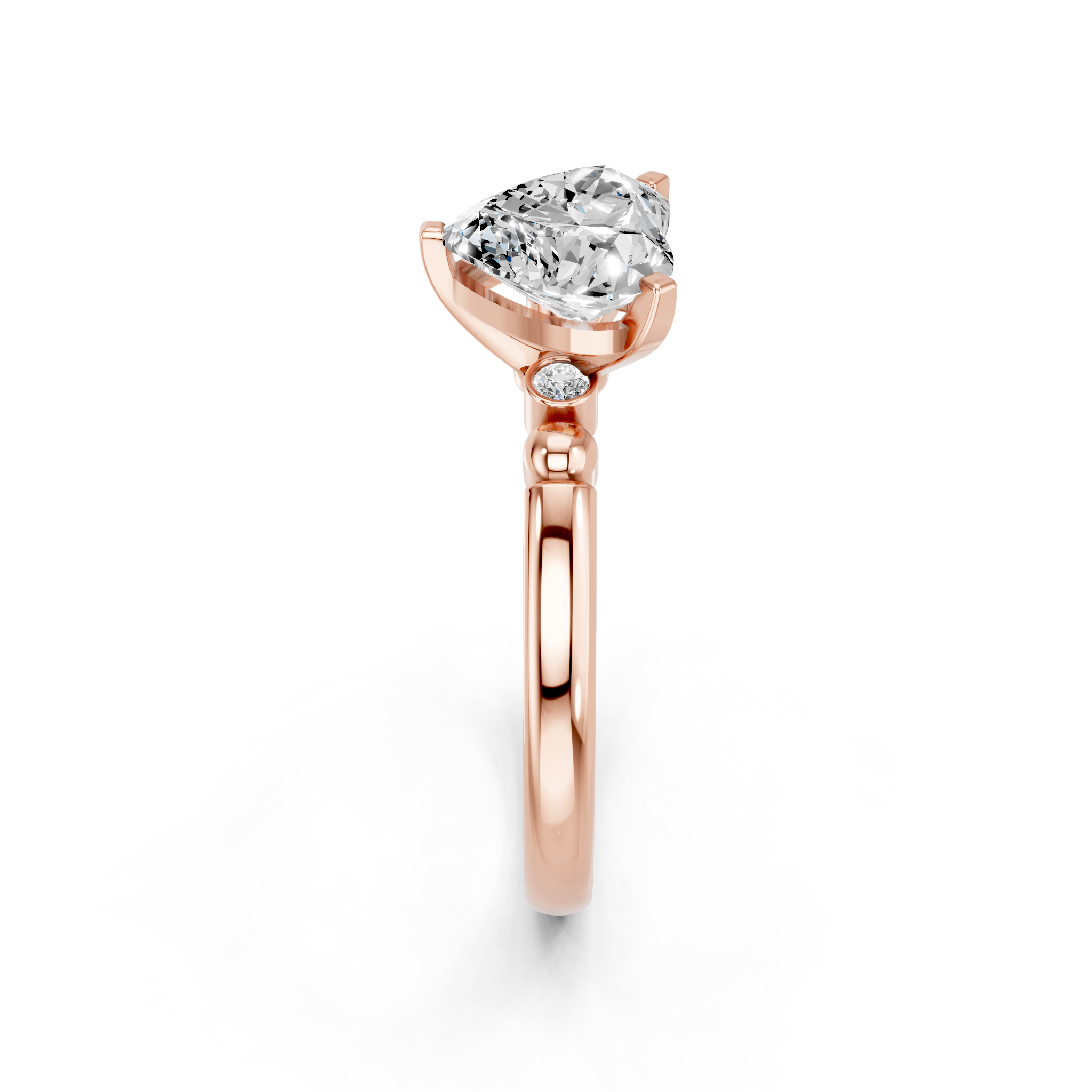 Rose gold Heart Solitaire Beaded Band with Four-Prong Setting_8
