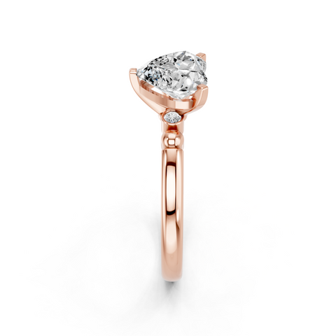 Rose gold Heart Solitaire Beaded Band with Four-Prong Setting_8