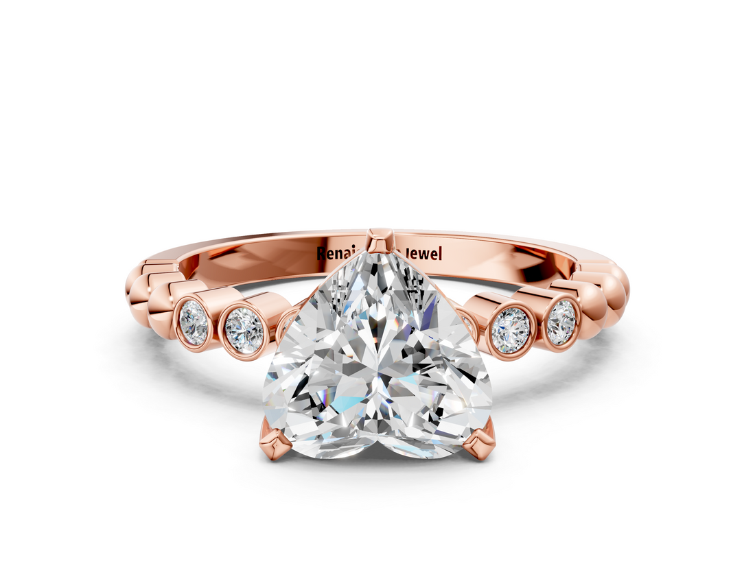 Rose gold Heart Solitaire Bezel Accent Diamond Engagement Ring with Beaded Band and Four-Prong Setting_56