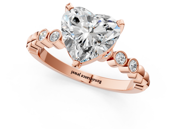 Rose gold Heart Solitaire Bezel Accent Diamond Engagement Ring with Beaded Band and Four-Prong Setting