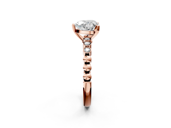 Rose gold Heart Solitaire Bezel Accent Diamond Engagement Ring with Beaded Band and Four-Prong Setting
