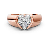 Rose gold Heart Solitaire Bezel Set Diamond Ring with Wide Band_3