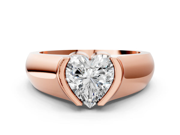 Rose Gold Heart-Shaped Half Bezel Solitaire Engagement Ring Setting