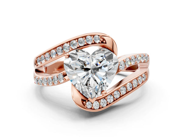 Rose gold Heart Solitaire Bypass Diamond Engagement Ring with Channel-Set Band and Four-Prong Setting