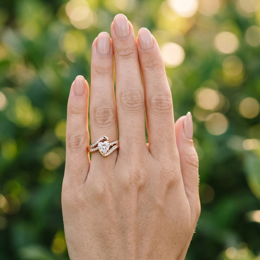 Rose gold Heart Solitaire Bypass Diamond Engagement Ring with Channel-Set Band and Four-Prong Setting