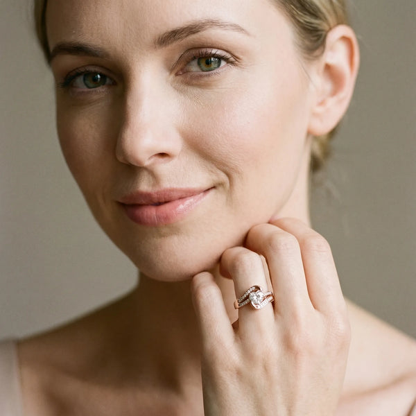 Rose gold Heart Solitaire Bypass Diamond Engagement Ring with Channel-Set Band and Four-Prong Setting