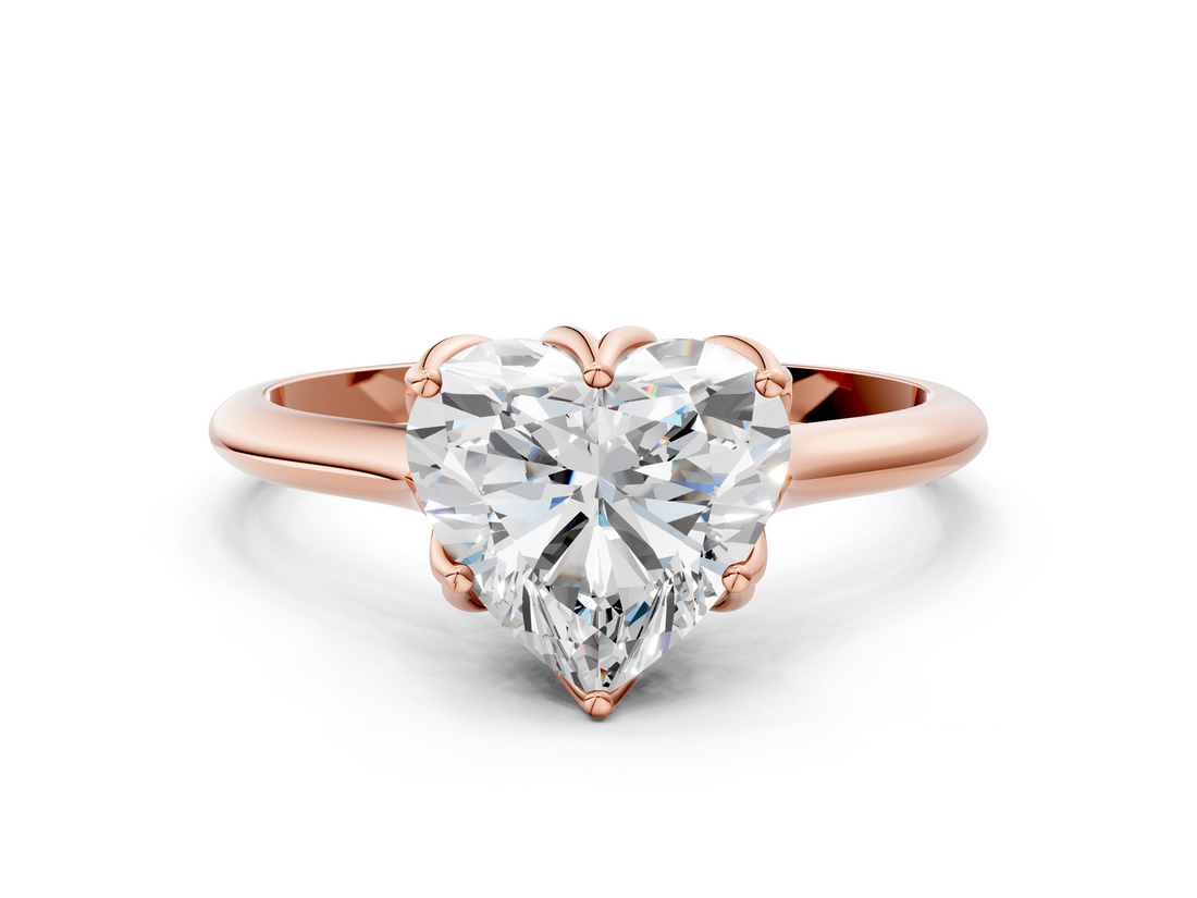 Rose gold Heart Solitaire Cathedral Diamond Ring with Six-Prong Setting_25
