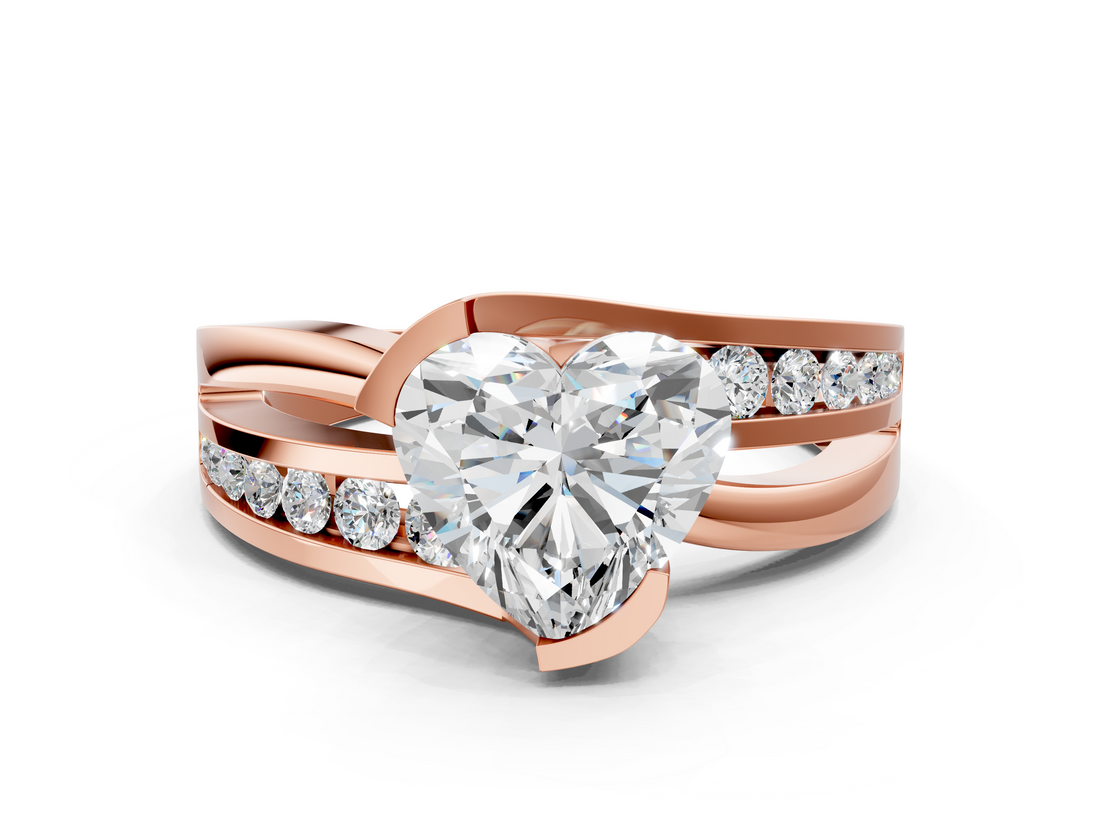 Rose gold Heart Solitaire Channel-Set Split Shank Ring with Tension Prong Setting_12