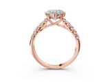 Rose gold Heart Solitaire Chevron Pave Diamond Engagement Ring with Six-Prong Setting_6