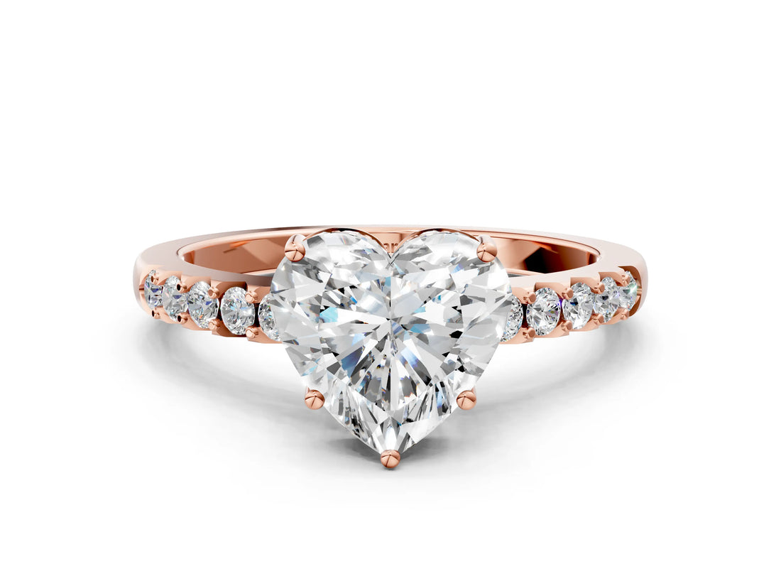 Rose gold Heart Solitaire Diamond Engagement Ring with Pavé Band and Six-Prong Setting_27