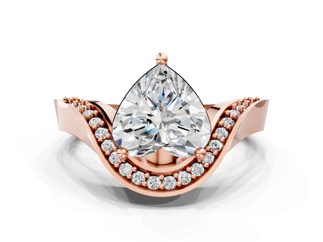 Rose gold Heart Solitaire Diamond Engagement Ring with Pave Band and Four-Prong Setting 1