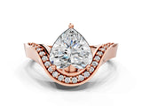 Rose gold Heart Solitaire Diamond Engagement Ring with Pave Band and Four-Prong Setting 1