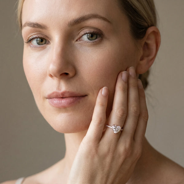 Rose gold Heart Solitaire Diamond Engagement Ring with Pave Band and Six-Prong Setting