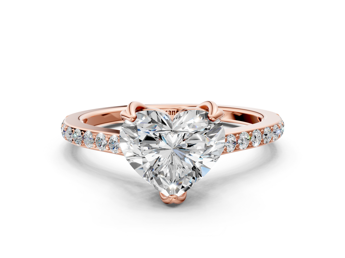 Rose gold Heart Solitaire Diamond Engagement Ring with Pave Band and Six-Prong Setting_41