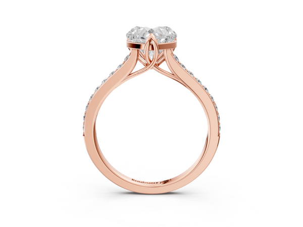 Rose gold Heart Solitaire Diamond Engagement Ring with Pave Band and Six-Prong Setting
