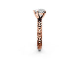 Rose gold Heart Solitaire Diamond Engagement Ring with XO Engraved Band and Four-Prong Setting 2