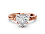 Rose gold Heart Solitaire Diamond Engagement Ring with XO Engraved Band and Four-Prong Setting
