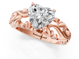 Rose gold Heart Solitaire Diamond Leaf Vine Band with Prong Setting_51