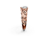 Rose gold Heart Solitaire Diamond Leaf Vine Band with Prong Setting_52
