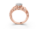 Rose gold Heart Solitaire Diamond Leaf Vine Band with Prong Setting_53
