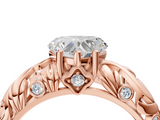 Rose gold Heart Solitaire Diamond Leaf Vine Band with Prong Setting_54