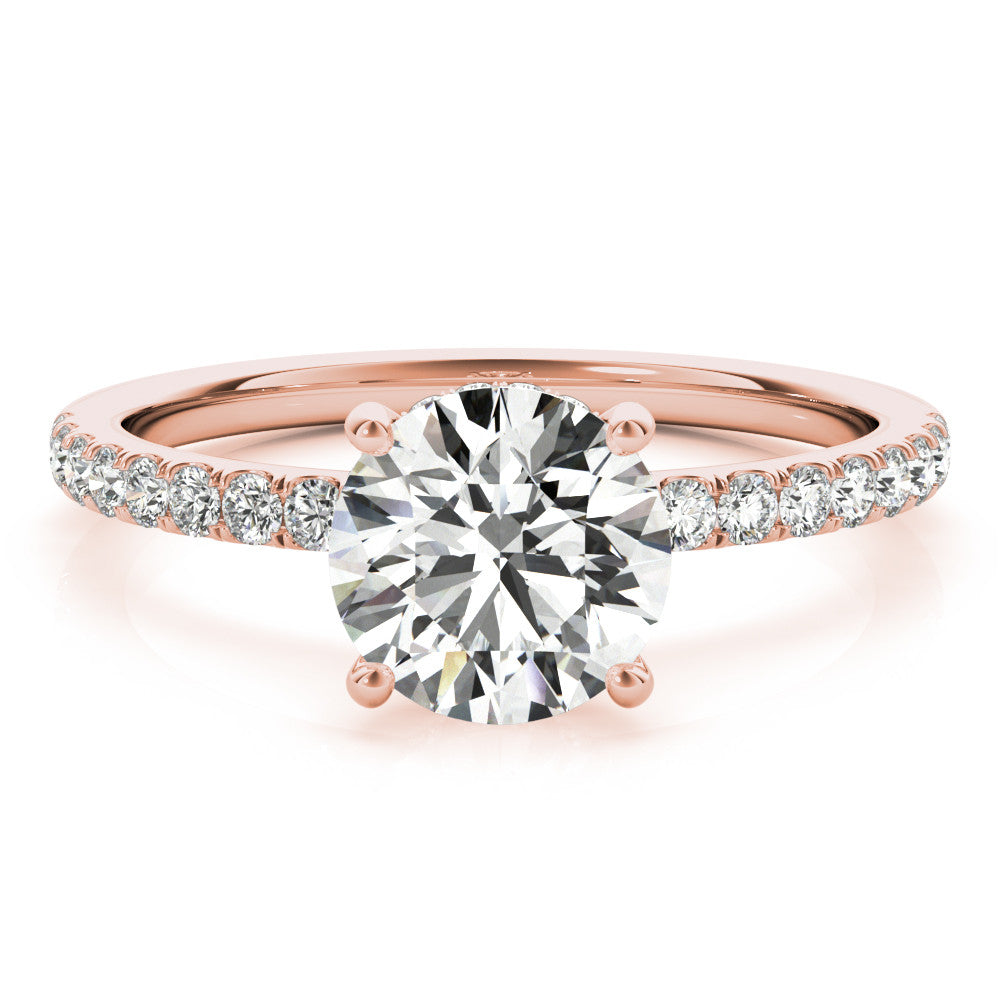 Rose gold Heart Solitaire Diamond Pavé Band with Four-Prong Setting