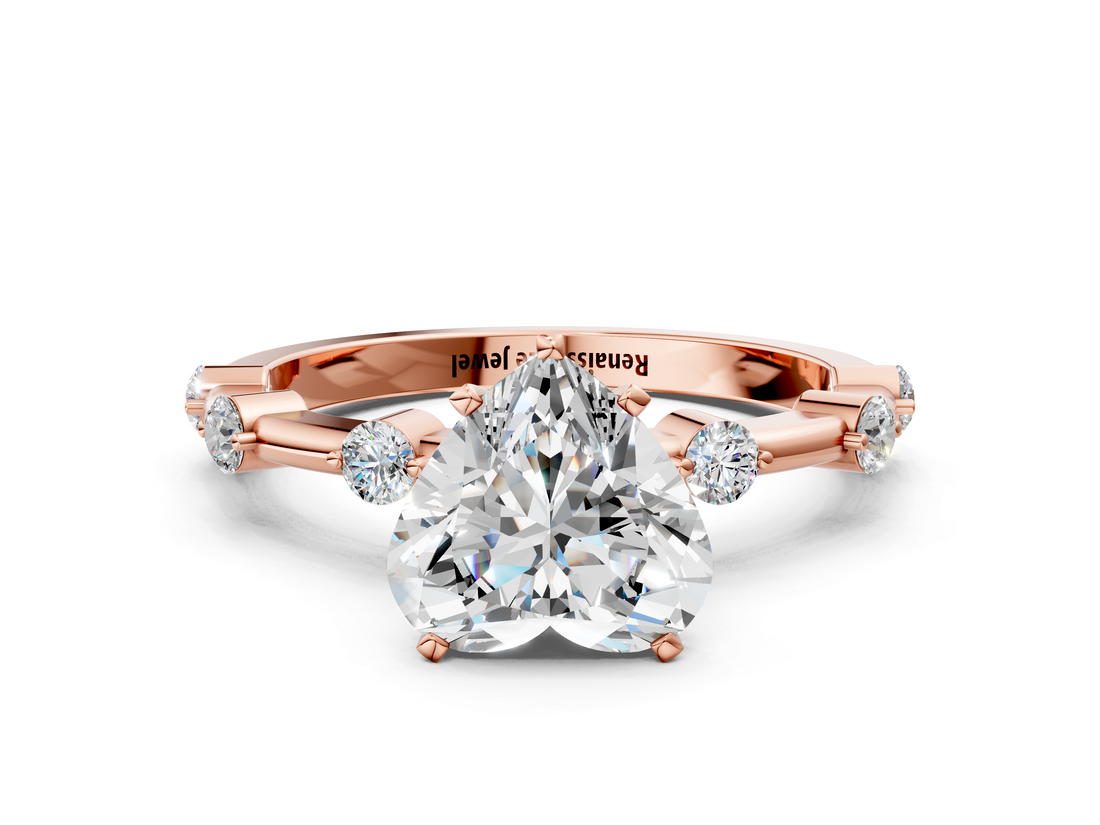 Rose gold Heart Solitaire Diamond Ring with Bezel Set Side Stones and Prong Setting_4