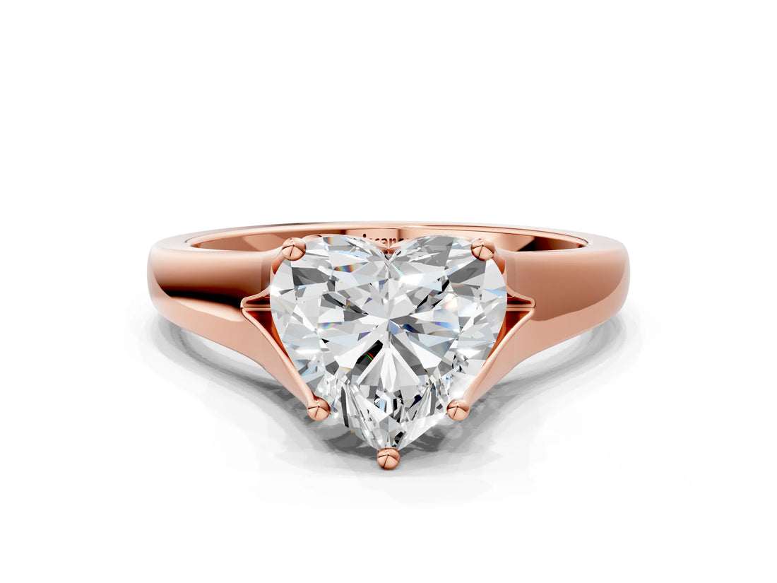 Rose gold Heart Solitaire Diamond Ring with Cathedral Band and Four-Prong Setting_66