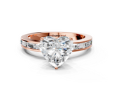 Rose gold Heart Solitaire Diamond Ring with Channel-Set Baguette Band and Four-Prong Setting_94