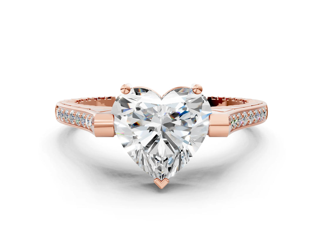Rose gold Heart Solitaire Diamond Ring with Channel Set Band and Bezel Prong Setting_56
