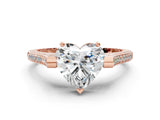 Rose gold Heart Solitaire Diamond Ring with Channel Set Band and Bezel Prong Setting_56