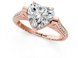 Rose gold Heart Solitaire Diamond Ring with Channel Set Band and Bezel Prong Setting_57