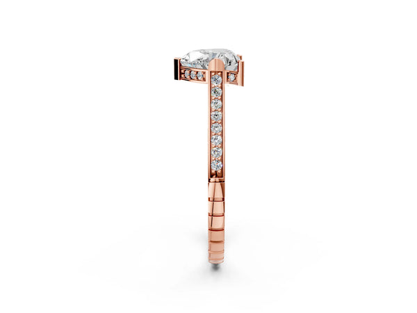 Rose Gold Heart-Shaped Vintage Cathedral Engagement Ring Setting with Engraved Sides and Pave