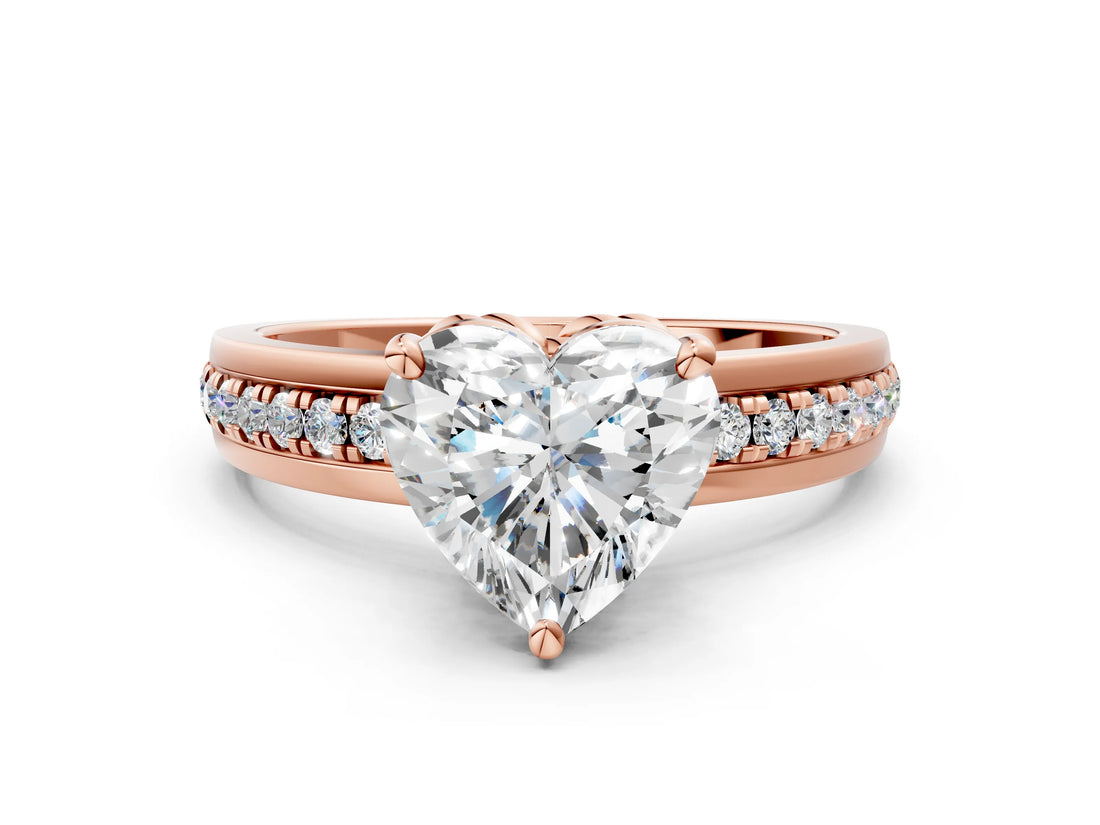 Rose gold Heart Solitaire Diamond Ring with Channel Set Band and Six-Prong Setting_48