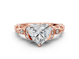 Rose gold Heart Solitaire Diamond Ring with Filigree Band and Four-Prong Setting_72