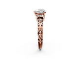 Rose gold Heart Solitaire Diamond Ring with Filigree Band and Four-Prong Setting_74