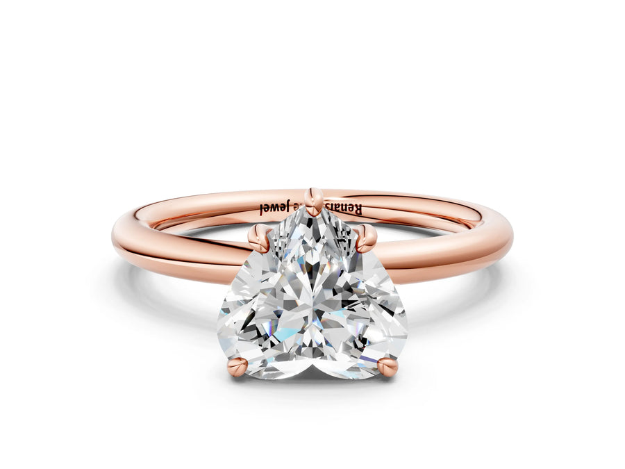 Rose gold Heart Solitaire Diamond Ring with Four-Prong Setting on a Plain Band